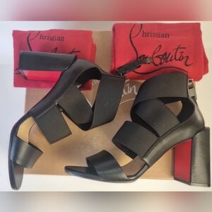 Christian Louboutin Patrouille 85 Black chunky Heels Sz 38.5 W/ 2Dust Bags & Box